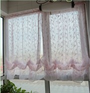 Romantic Victorian Embroidery Vine Pink Sheer Voile Pull-up Cafe Curta