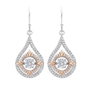 Diamond Solitaire Double Halo Fleur-de-Lis Dangle Earrings in Sterling
